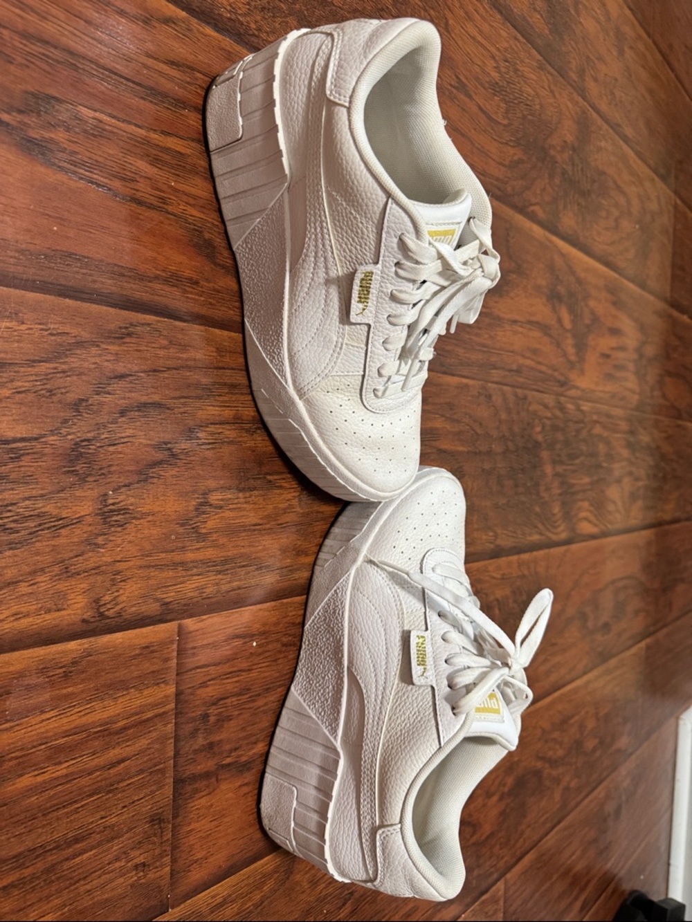 Puma White Platform Lace-Up Sneakers with Gold Logo